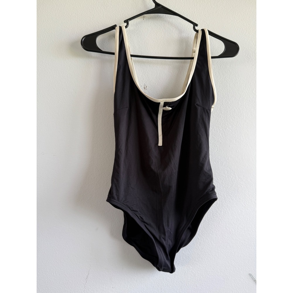 Kate Spade New York Womens Black Cream Contrast Trim One Piece Swimsuit Size S